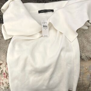 LOFT White Ruffled Sailor Collar Blouse